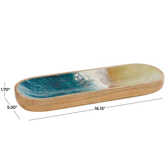 16.25" Brown Mango Wood Handmade Ocean inspired Decorative Tray